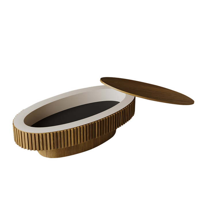 Oval Mediterranean Farmhouse Coffee Table with Storage Solid Wood Veneered Modern Coffee Table - Mediterranean Italian Contemporary Home Decor Furniture