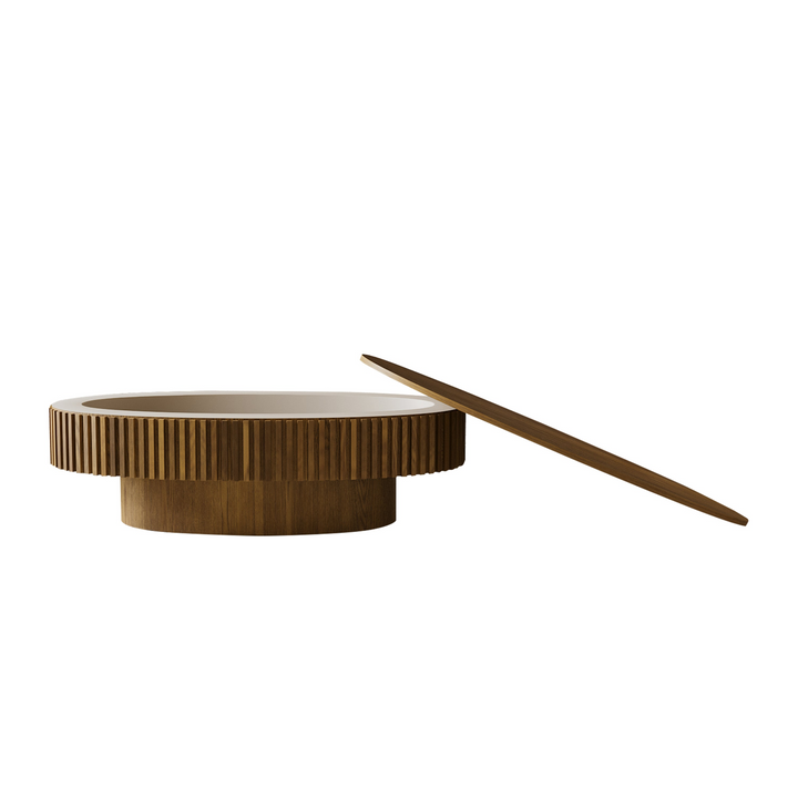 Oval Mediterranean Farmhouse Coffee Table with Storage Solid Wood Veneered Modern Coffee Table - Mediterranean Italian Contemporary Home Decor Furniture