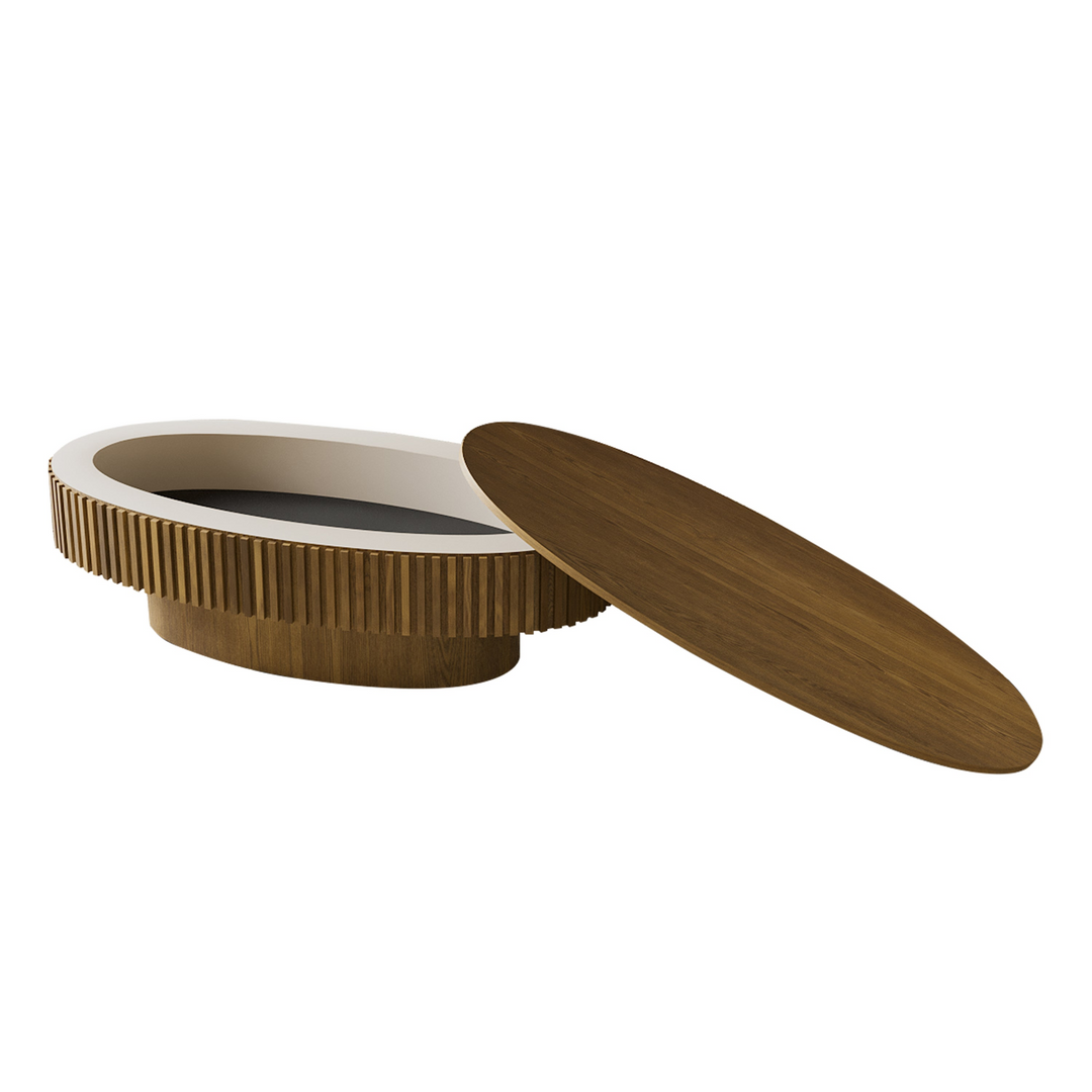 Oval Mediterranean Farmhouse Coffee Table with Storage Solid Wood Veneered Modern Coffee Table - Mediterranean Italian Contemporary Home Decor Furniture