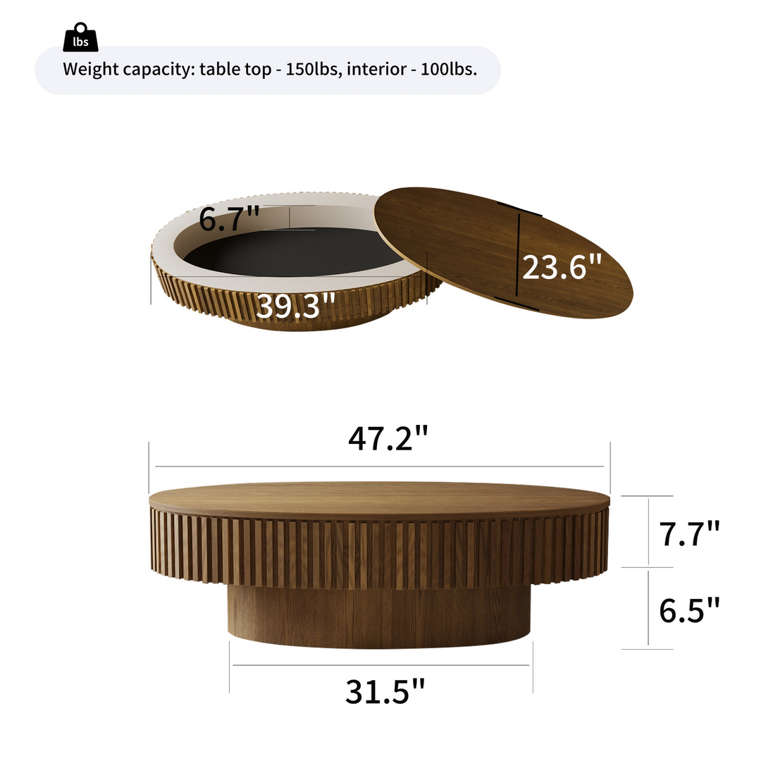 Oval Mediterranean Farmhouse Coffee Table with Storage Solid Wood Veneered Modern Coffee Table - Mediterranean Italian Contemporary Home Decor Furniture