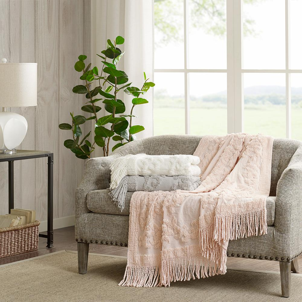 Boho Aesthetic Elegant Boho Cotton Chenille Tufted Throw | Biophilic Design Airbnb Decor Furniture 