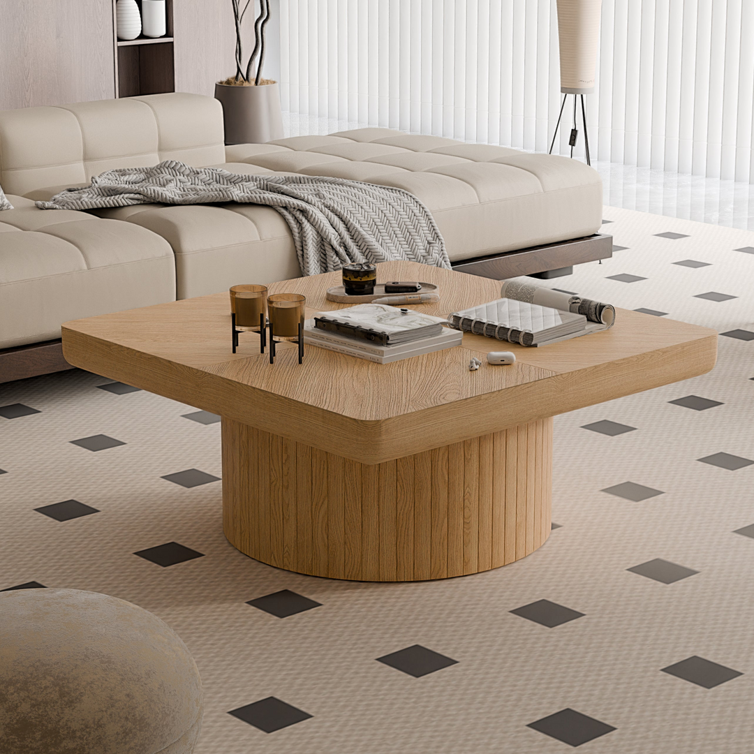 Buy farmhouse furniture Modern Farmhouse Square Coffee Table | Wood Veneer Parquet Top, 34.6" - Modern Cottage Farmhouse Furniture