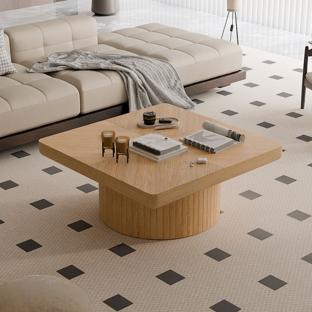 Buy farmhouse furniture Modern Farmhouse Square Coffee Table | Wood Veneer Parquet Top, 34.6" - Modern Cottage Farmhouse Furniture