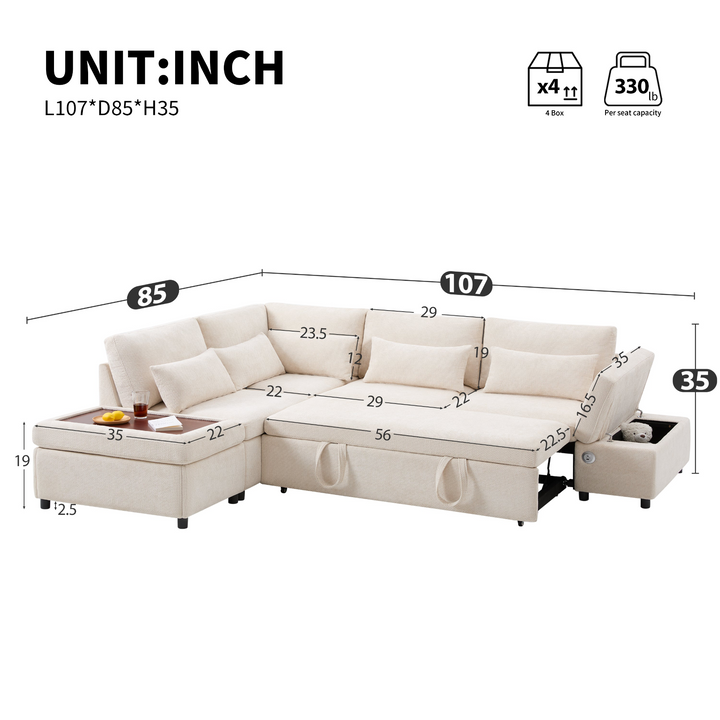 Buy farmhouse furniture Sectional Sleeper Mediterranean Style Farmhouse Sectional Sofa Couch Bed, Pull-Out L-Shape Couch - Modern Cottage Farmhouse Furniture