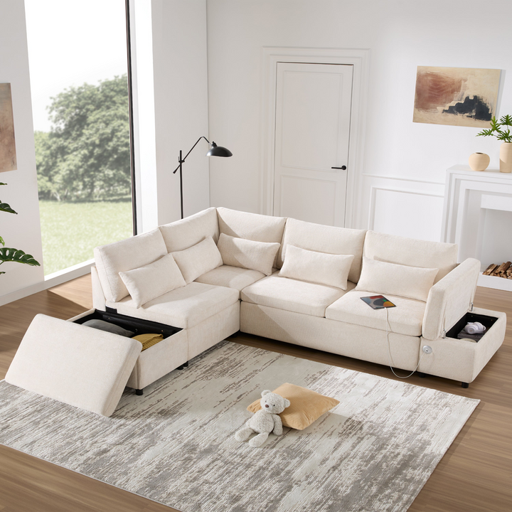 Buy farmhouse furniture Sectional Sleeper Mediterranean Style Farmhouse Sectional Sofa Couch Bed, Pull-Out L-Shape Couch - Modern Cottage Farmhouse Furniture