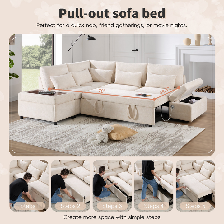 Buy farmhouse furniture Sectional Sleeper Mediterranean Style Farmhouse Sectional Sofa Couch Bed, Pull-Out L-Shape Couch - Modern Cottage Farmhouse Furniture