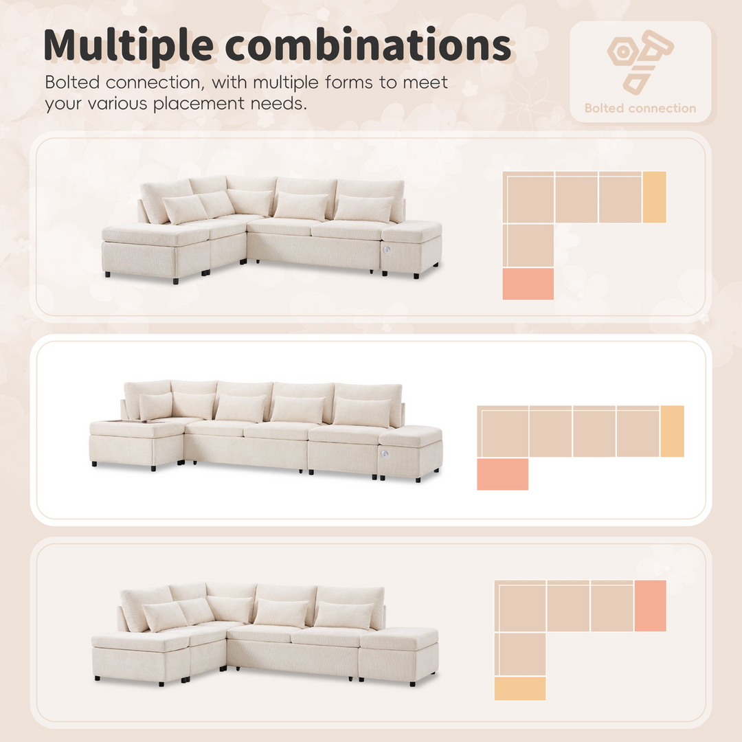 Buy farmhouse furniture Sectional Sleeper Mediterranean Style Farmhouse Sectional Sofa Couch Bed, Pull-Out L-Shape Couch - Modern Cottage Farmhouse Furniture