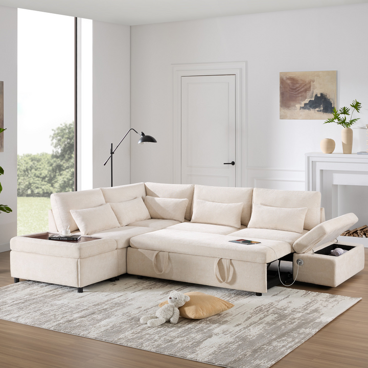 Buy farmhouse furniture Sectional Sleeper Mediterranean Style Farmhouse Sectional Sofa Couch Bed, Pull-Out L-Shape Couch - Modern Cottage Farmhouse Furniture