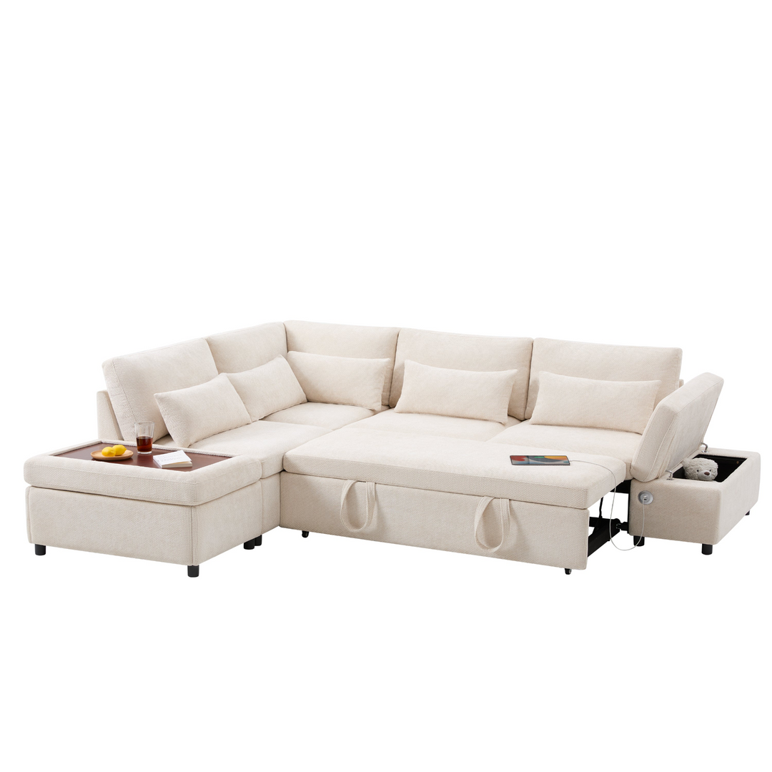 Buy farmhouse furniture Sectional Sleeper Mediterranean Style Farmhouse Sectional Sofa Couch Bed, Pull-Out L-Shape Couch - Modern Cottage Farmhouse Furniture