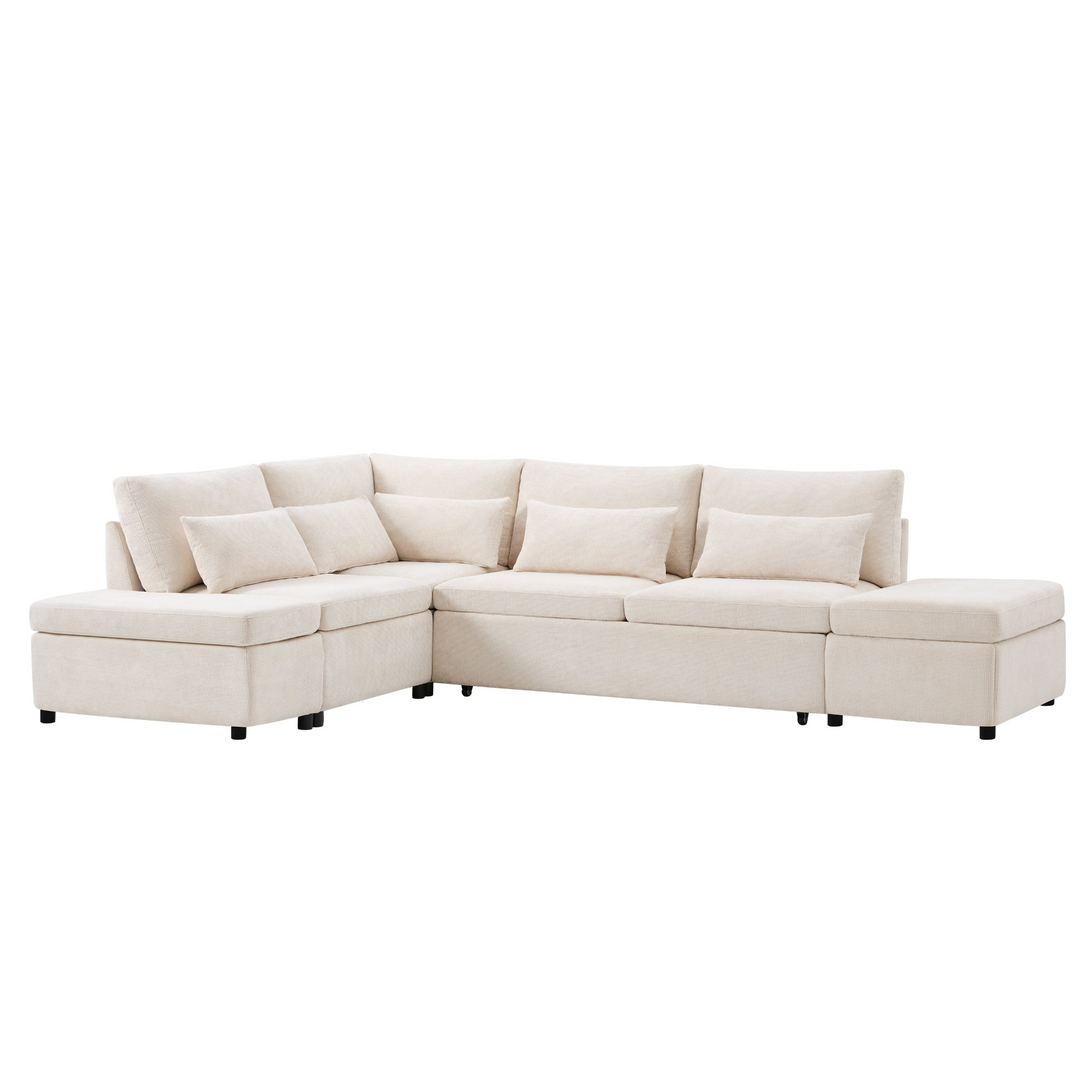 Buy farmhouse furniture Sectional Sleeper Mediterranean Style Farmhouse Sectional Sofa Couch Bed, Pull-Out L-Shape Couch - Modern Cottage Farmhouse Furniture
