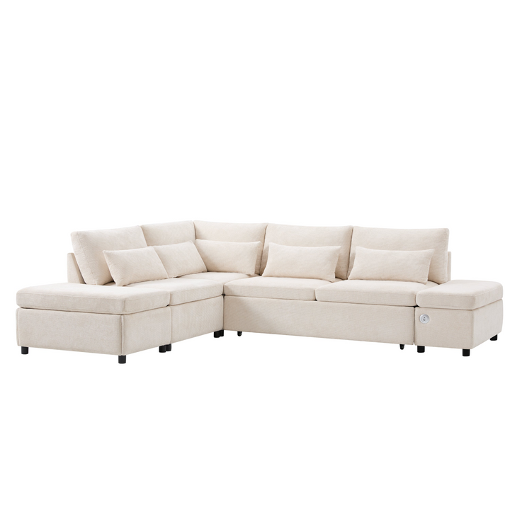Buy farmhouse furniture Sectional Sleeper Mediterranean Style Farmhouse Sectional Sofa Couch Bed, Pull-Out L-Shape Couch - Modern Cottage Farmhouse Furniture