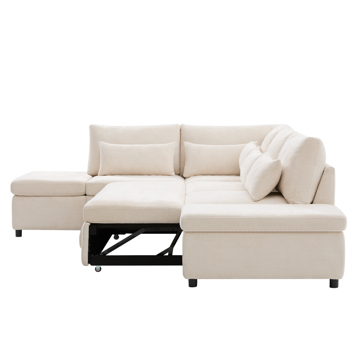 Buy farmhouse furniture Sectional Sleeper Mediterranean Style Farmhouse Sectional Sofa Couch Bed, Pull-Out L-Shape Couch - Modern Cottage Farmhouse Furniture