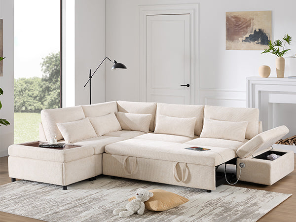 Buy farmhouse furniture Sectional Sleeper Mediterranean Style Farmhouse Sectional Sofa Couch Bed, Pull-Out L-Shape Couch - Modern Cottage Farmhouse Furniture