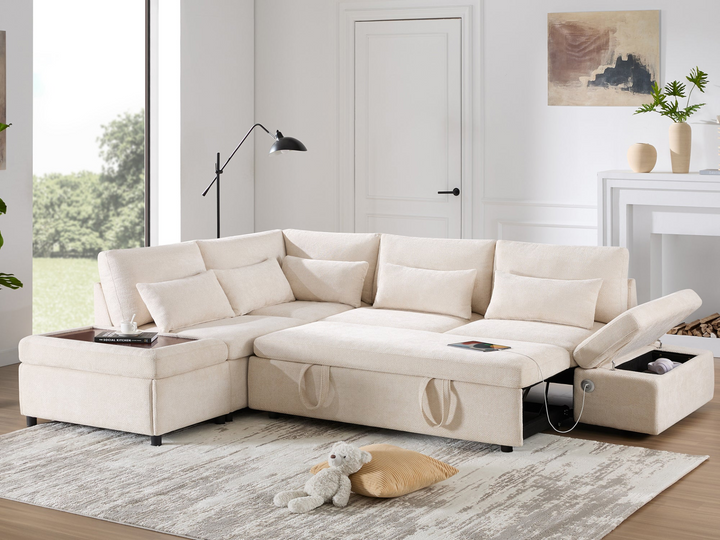 Buy farmhouse furniture Sectional Sleeper Mediterranean Style Farmhouse Sectional Sofa Couch Bed, Pull-Out L-Shape Couch - Modern Cottage Farmhouse Furniture