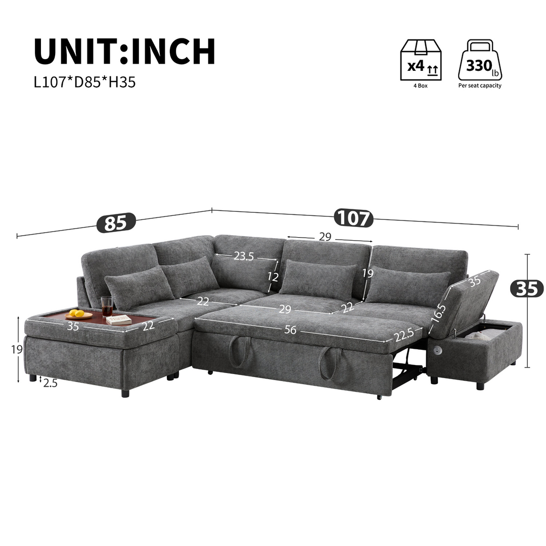 Buy farmhouse furniture Sectional Sleeper Mediterranean Style Farmhouse Sectional Sofa Couch Bed, Pull-Out L-Shape Couch - Modern Cottage Farmhouse Furniture
