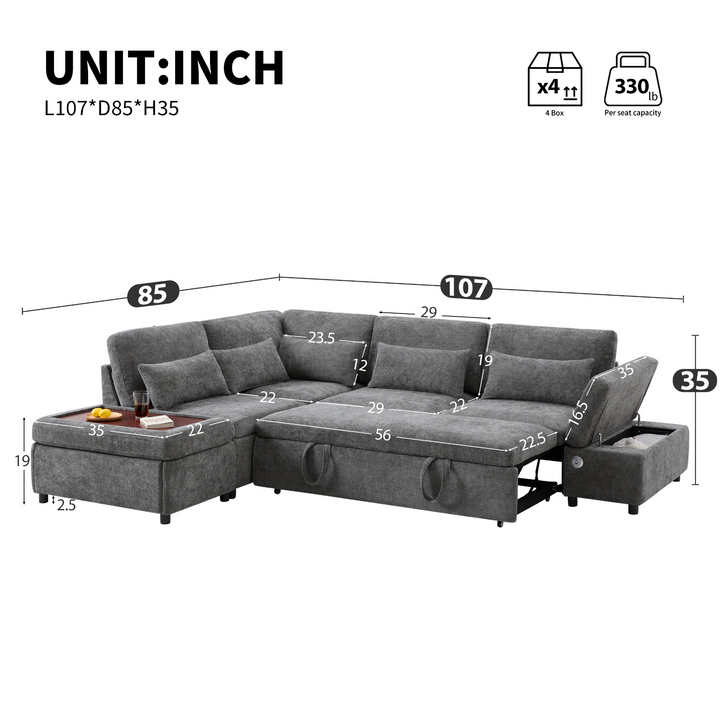 Buy farmhouse furniture Sectional Sleeper Mediterranean Style Farmhouse Sectional Sofa Couch Bed, Pull-Out L-Shape Couch - Modern Cottage Farmhouse Furniture