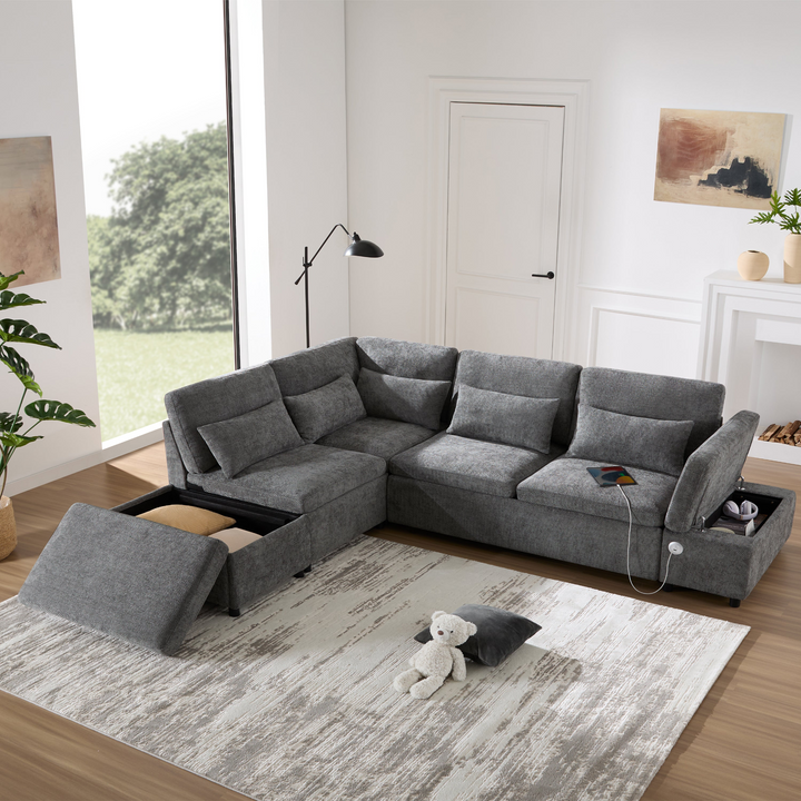 Buy farmhouse furniture Sectional Sleeper Mediterranean Style Farmhouse Sectional Sofa Couch Bed, Pull-Out L-Shape Couch - Modern Cottage Farmhouse Furniture