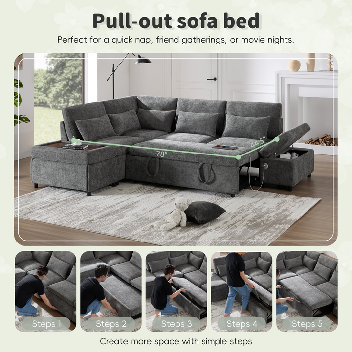 Buy farmhouse furniture Sectional Sleeper Mediterranean Style Farmhouse Sectional Sofa Couch Bed, Pull-Out L-Shape Couch - Modern Cottage Farmhouse Furniture