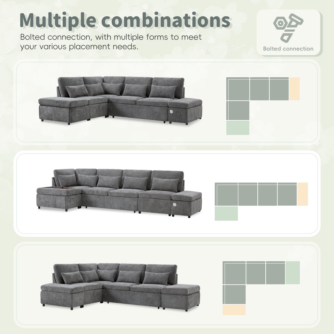 Buy farmhouse furniture Sectional Sleeper Mediterranean Style Farmhouse Sectional Sofa Couch Bed, Pull-Out L-Shape Couch - Modern Cottage Farmhouse Furniture