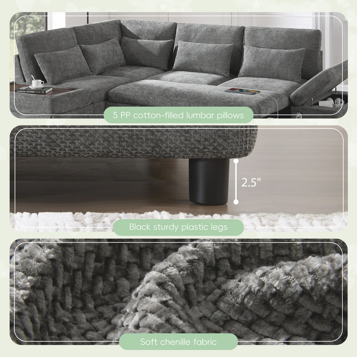 Buy farmhouse furniture Sectional Sleeper Mediterranean Style Farmhouse Sectional Sofa Couch Bed, Pull-Out L-Shape Couch - Modern Cottage Farmhouse Furniture