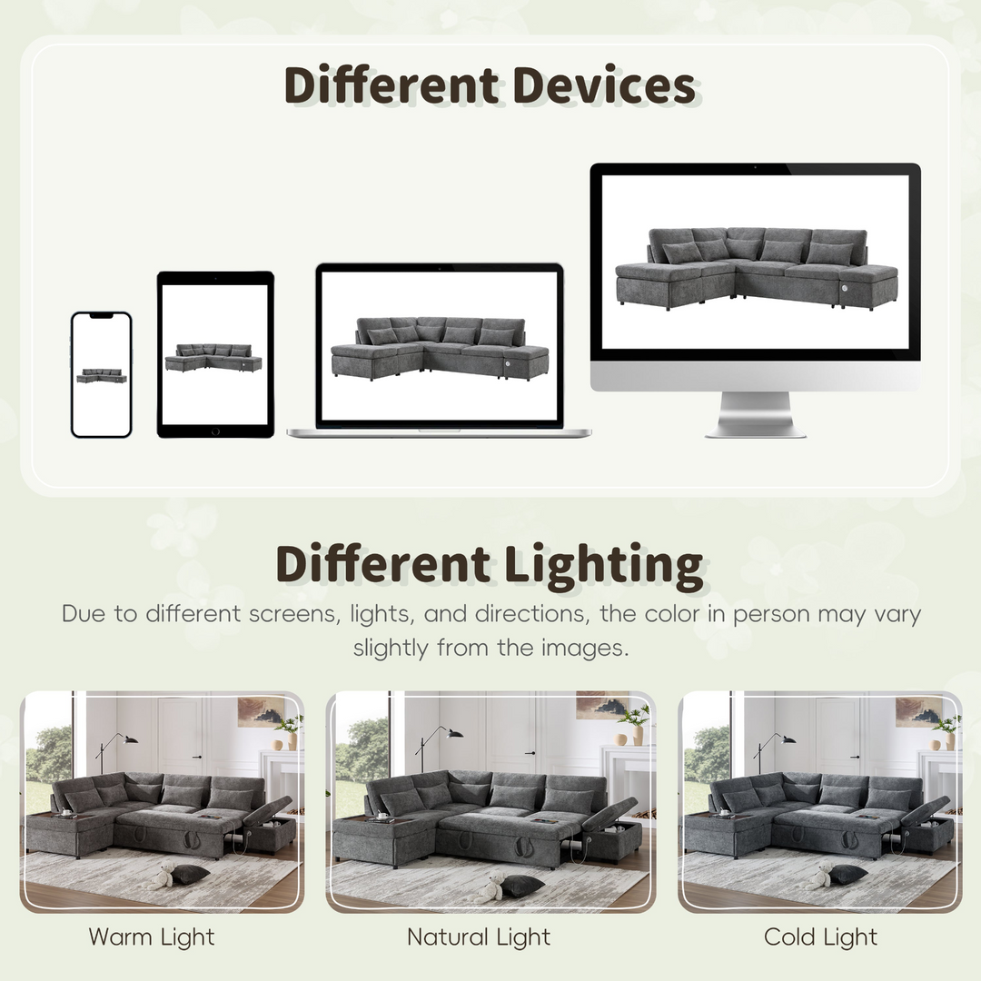 Buy farmhouse furniture Sectional Sleeper Mediterranean Style Farmhouse Sectional Sofa Couch Bed, Pull-Out L-Shape Couch - Modern Cottage Farmhouse Furniture