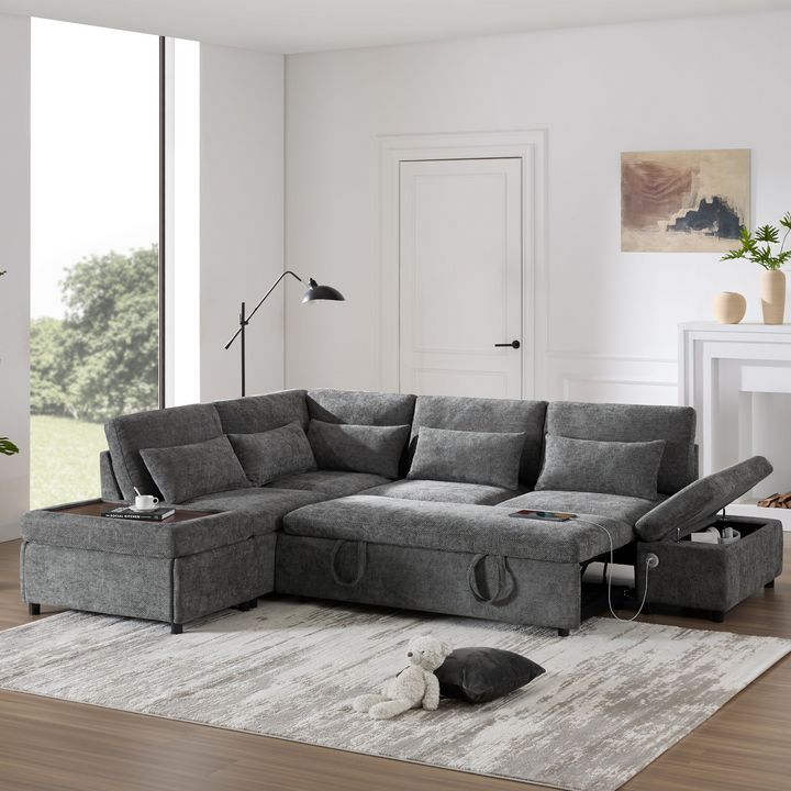 Buy farmhouse furniture Sectional Sleeper Mediterranean Style Farmhouse Sectional Sofa Couch Bed, Pull-Out L-Shape Couch - Modern Cottage Farmhouse Furniture