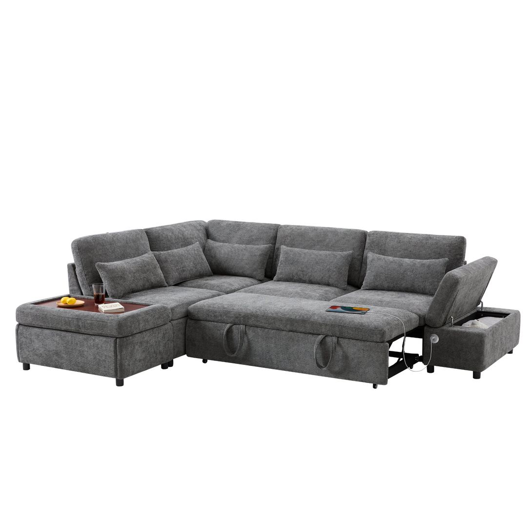 Buy farmhouse furniture Sectional Sleeper Mediterranean Style Farmhouse Sectional Sofa Couch Bed, Pull-Out L-Shape Couch - Modern Cottage Farmhouse Furniture
