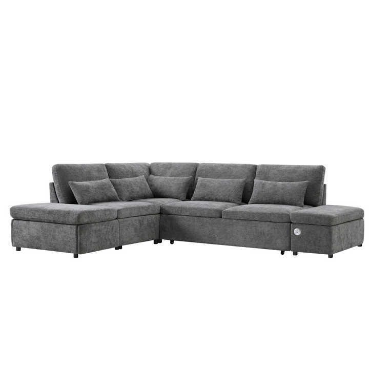 Buy farmhouse furniture Sectional Sleeper Mediterranean Style Farmhouse Sectional Sofa Couch Bed, Pull-Out L-Shape Couch - Modern Cottage Farmhouse Furniture