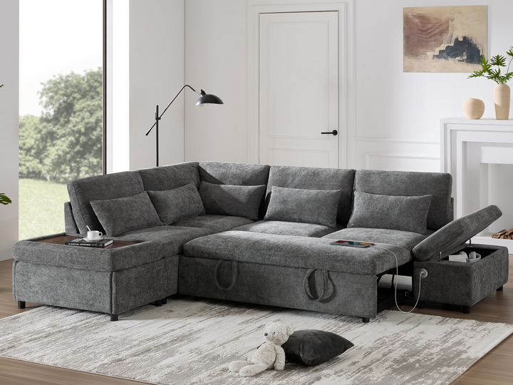 Buy farmhouse furniture Sectional Sleeper Mediterranean Style Farmhouse Sectional Sofa Couch Bed, Pull-Out L-Shape Couch - Modern Cottage Farmhouse Furniture