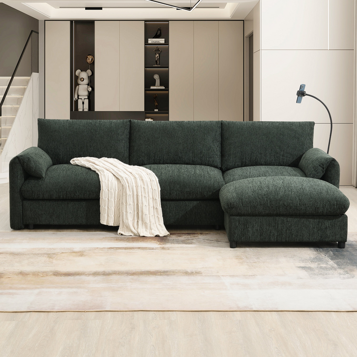 Buy farmhouse furniture L-Shaped Sectional Sofa with Storage Ottoman, Adj. Phone Holder, USB Charger, Pockets - Modern Cottage Farmhouse Furniture