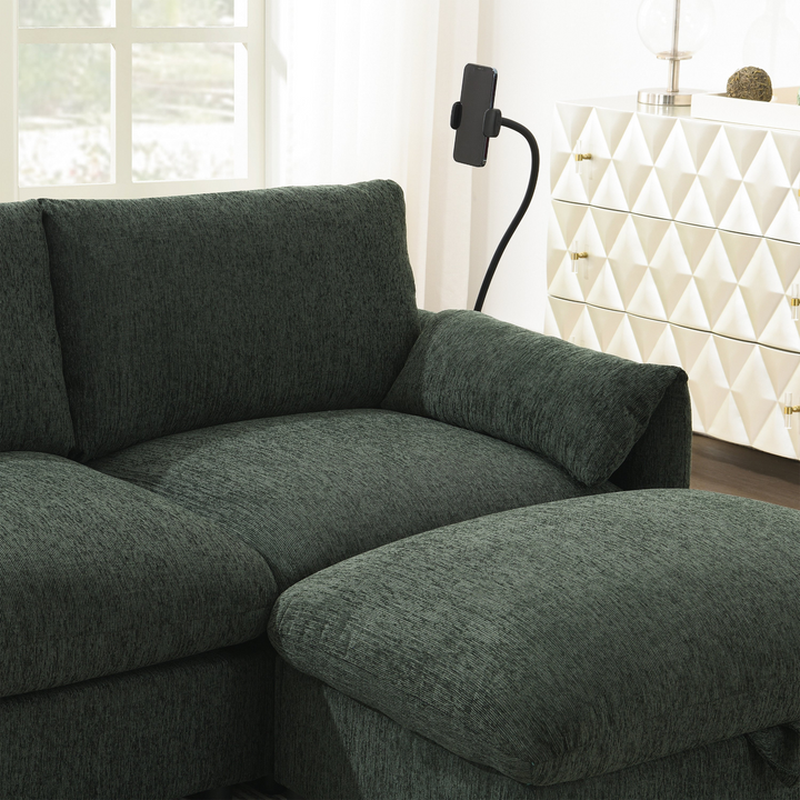 Buy farmhouse furniture L-Shaped Sectional Sofa with Storage Ottoman, Adj. Phone Holder, USB Charger, Pockets - Modern Cottage Farmhouse Furniture