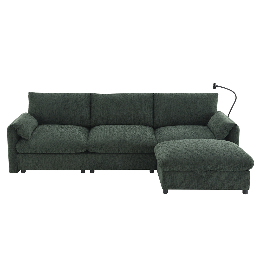 Buy farmhouse furniture L-Shaped Sectional Sofa with Storage Ottoman, Adj. Phone Holder, USB Charger, Pockets - Modern Cottage Farmhouse Furniture
