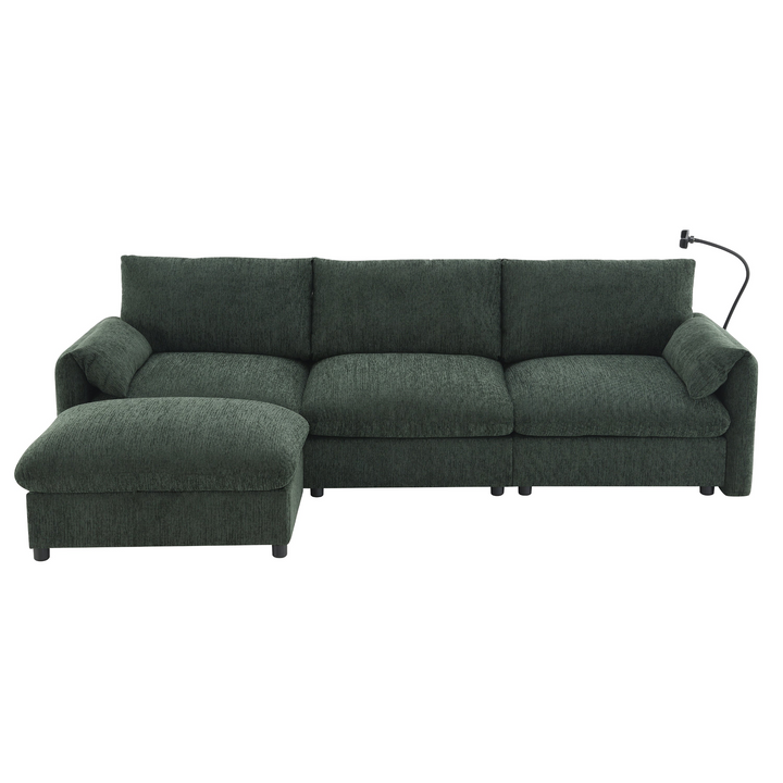 Buy farmhouse furniture L-Shaped Sectional Sofa with Storage Ottoman, Adj. Phone Holder, USB Charger, Pockets - Modern Cottage Farmhouse Furniture