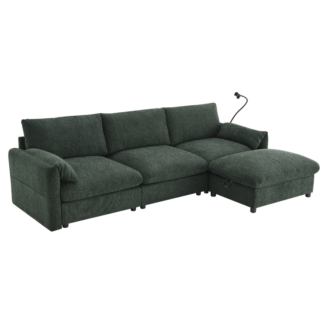 Buy farmhouse furniture L-Shaped Sectional Sofa with Storage Ottoman, Adj. Phone Holder, USB Charger, Pockets - Modern Cottage Farmhouse Furniture