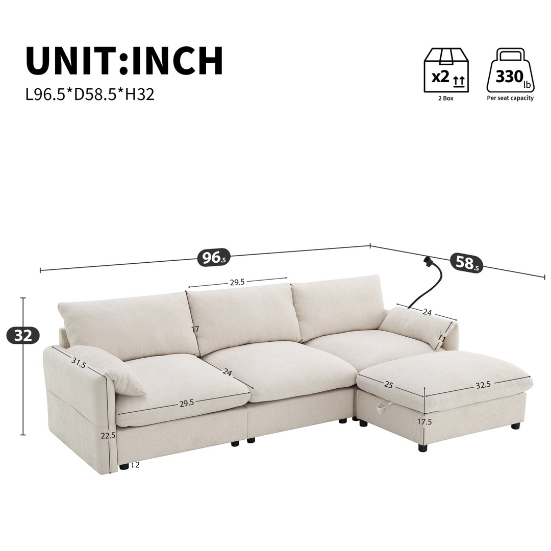 Buy farmhouse furniture L-Shaped Sectional Sofa with Storage Ottoman, Adj. Phone Holder, USB Charger, Pockets - Modern Cottage Farmhouse Furniture