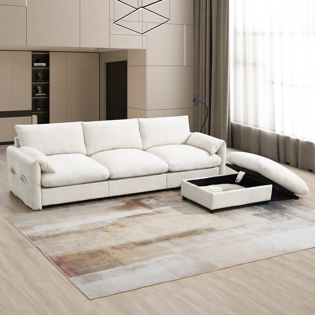 Buy farmhouse furniture L-Shaped Sectional Sofa with Storage Ottoman, Adj. Phone Holder, USB Charger, Pockets - Modern Cottage Farmhouse Furniture