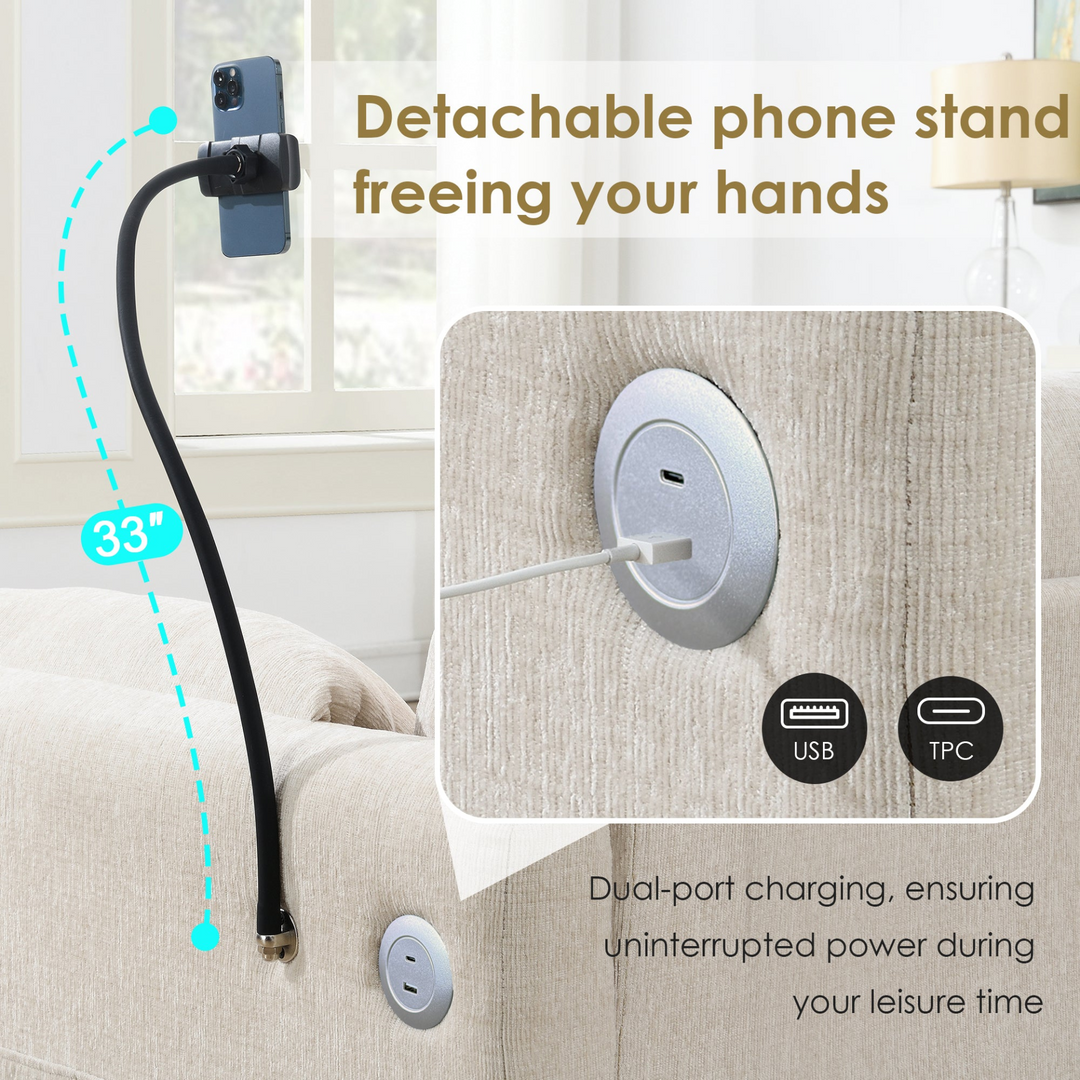 Buy farmhouse furniture L-Shaped Sectional Sofa with Storage Ottoman, Adj. Phone Holder, USB Charger, Pockets - Modern Cottage Farmhouse Furniture