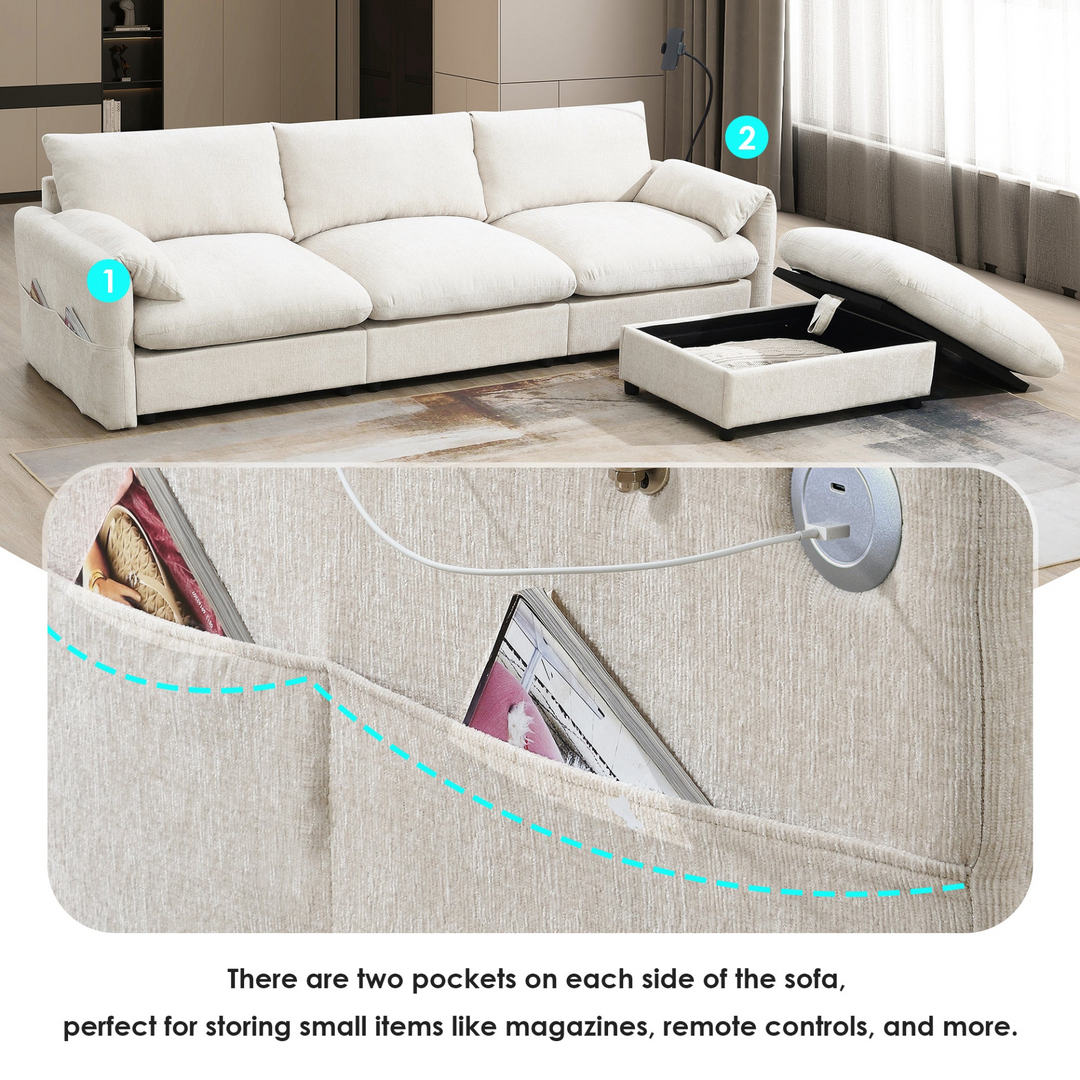 Buy farmhouse furniture L-Shaped Sectional Sofa with Storage Ottoman, Adj. Phone Holder, USB Charger, Pockets - Modern Cottage Farmhouse Furniture