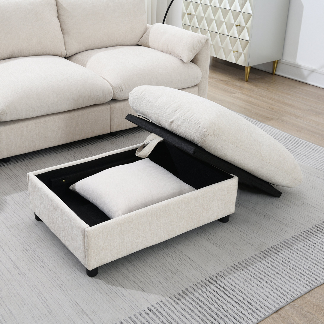 Buy farmhouse furniture L-Shaped Sectional Sofa with Storage Ottoman, Adj. Phone Holder, USB Charger, Pockets - Modern Cottage Farmhouse Furniture
