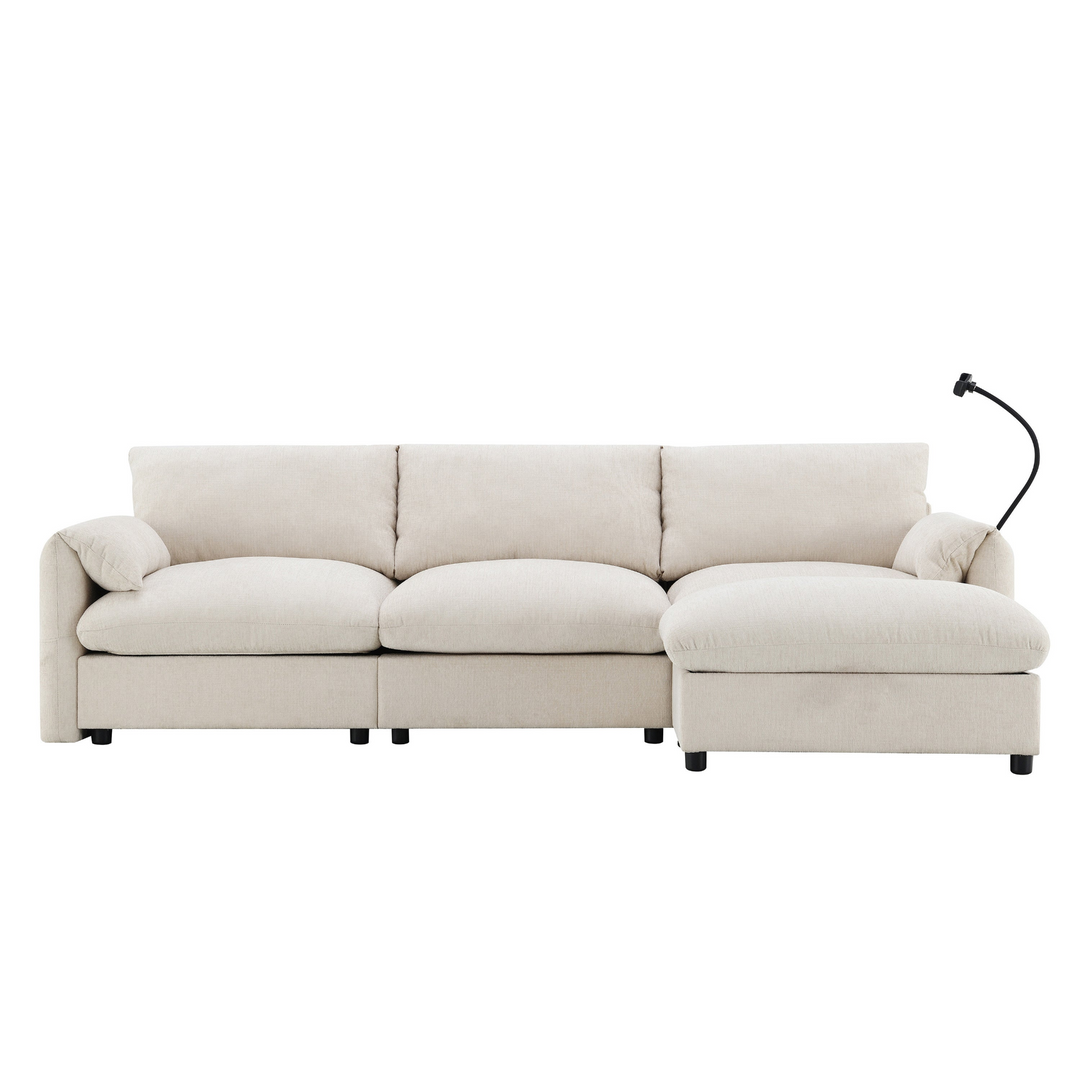Buy farmhouse furniture L-Shaped Sectional Sofa with Storage Ottoman, Adj. Phone Holder, USB Charger, Pockets - Modern Cottage Farmhouse Furniture