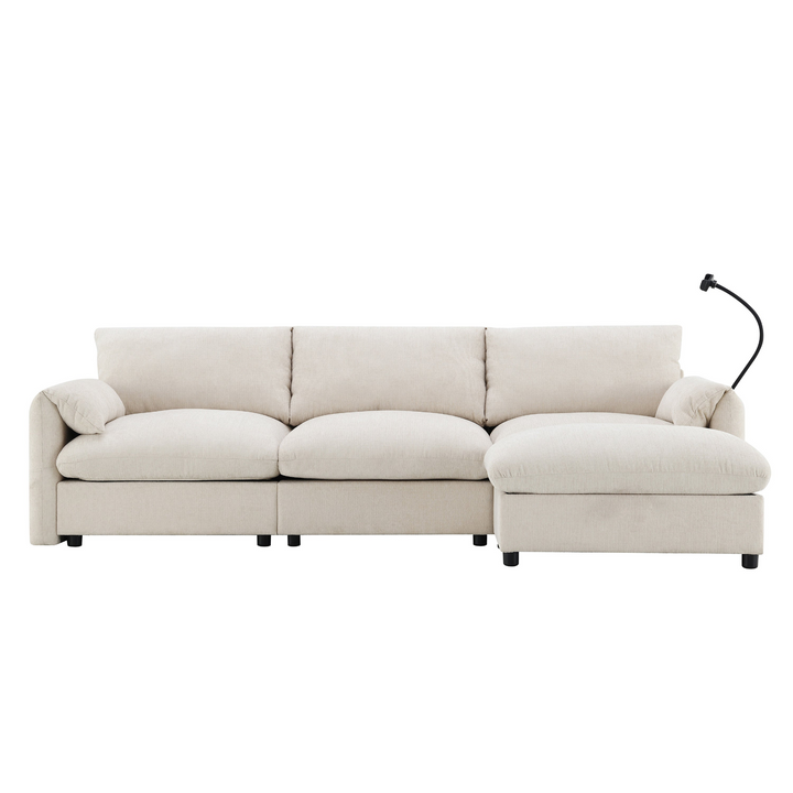 Buy farmhouse furniture L-Shaped Sectional Sofa with Storage Ottoman, Adj. Phone Holder, USB Charger, Pockets - Modern Cottage Farmhouse Furniture