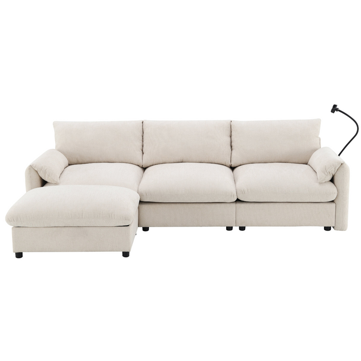 Buy farmhouse furniture L-Shaped Sectional Sofa with Storage Ottoman, Adj. Phone Holder, USB Charger, Pockets - Modern Cottage Farmhouse Furniture