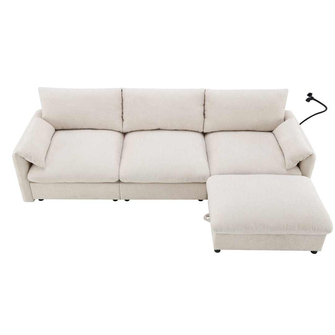Buy farmhouse furniture L-Shaped Sectional Sofa with Storage Ottoman, Adj. Phone Holder, USB Charger, Pockets - Modern Cottage Farmhouse Furniture