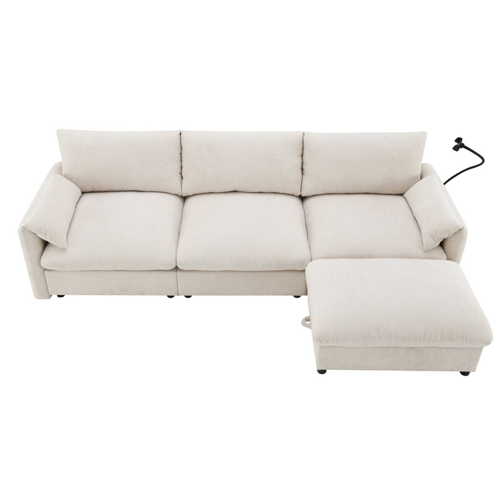 Buy farmhouse furniture L-Shaped Sectional Sofa with Storage Ottoman, Adj. Phone Holder, USB Charger, Pockets - Modern Cottage Farmhouse Furniture