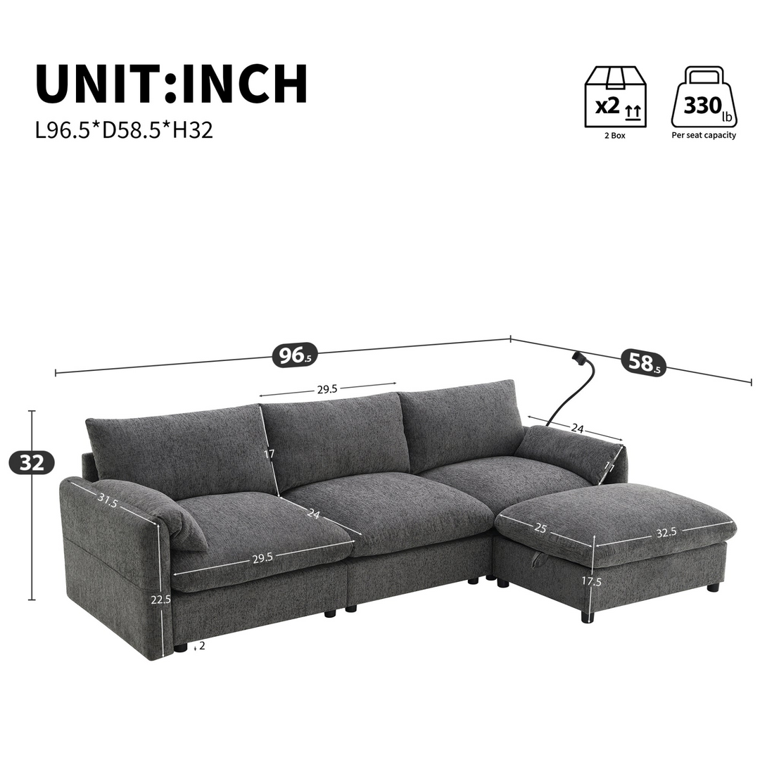 Buy farmhouse furniture L-Shaped Sectional Sofa with Storage Ottoman, Adj. Phone Holder, USB Charger, Pockets - Modern Cottage Farmhouse Furniture