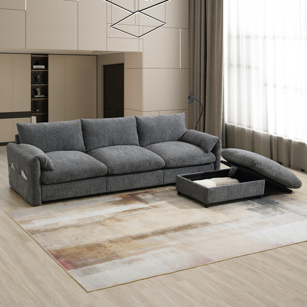 Buy farmhouse furniture L-Shaped Sectional Sofa with Storage Ottoman, Adj. Phone Holder, USB Charger, Pockets - Modern Cottage Farmhouse Furniture
