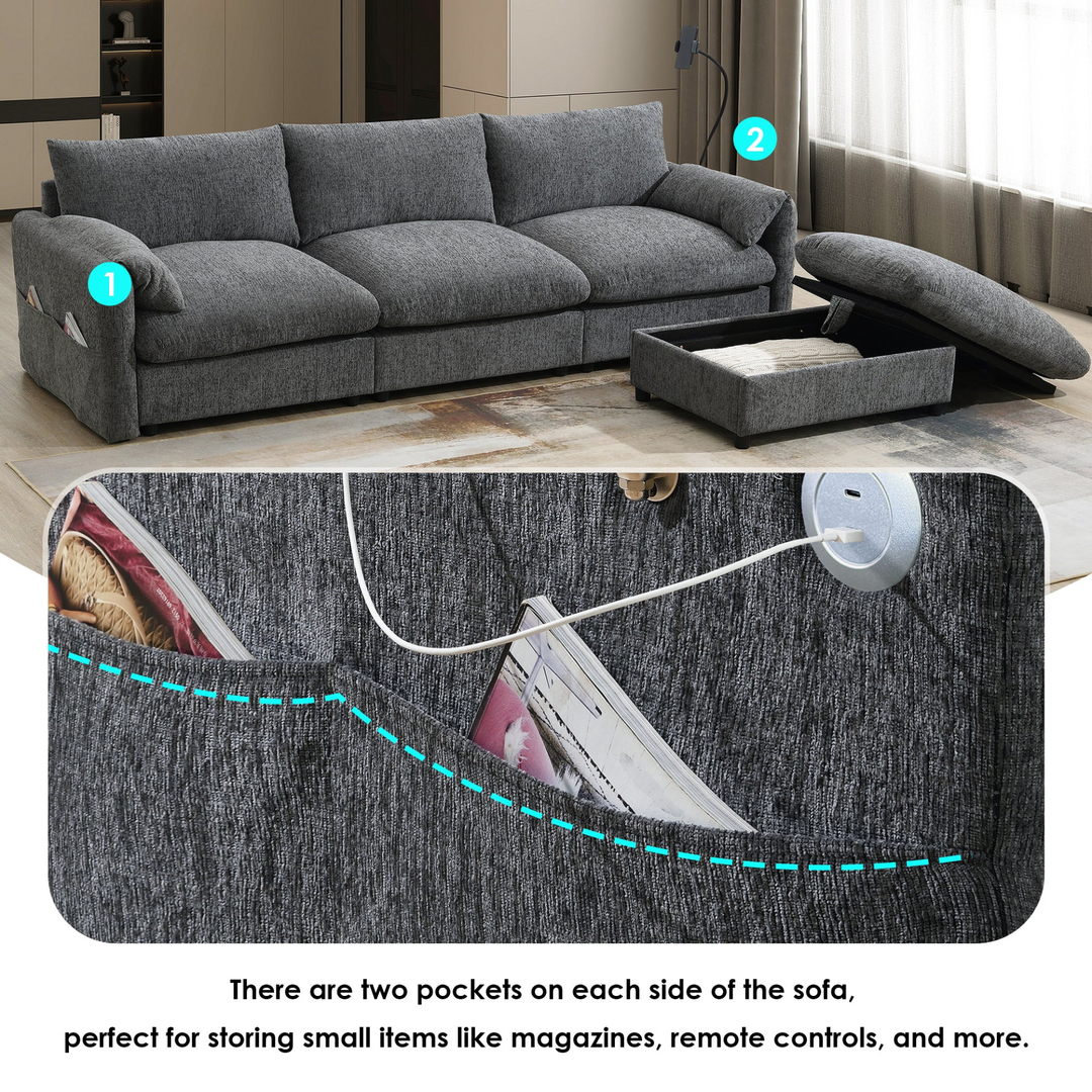 Buy farmhouse furniture L-Shaped Sectional Sofa with Storage Ottoman, Adj. Phone Holder, USB Charger, Pockets - Modern Cottage Farmhouse Furniture