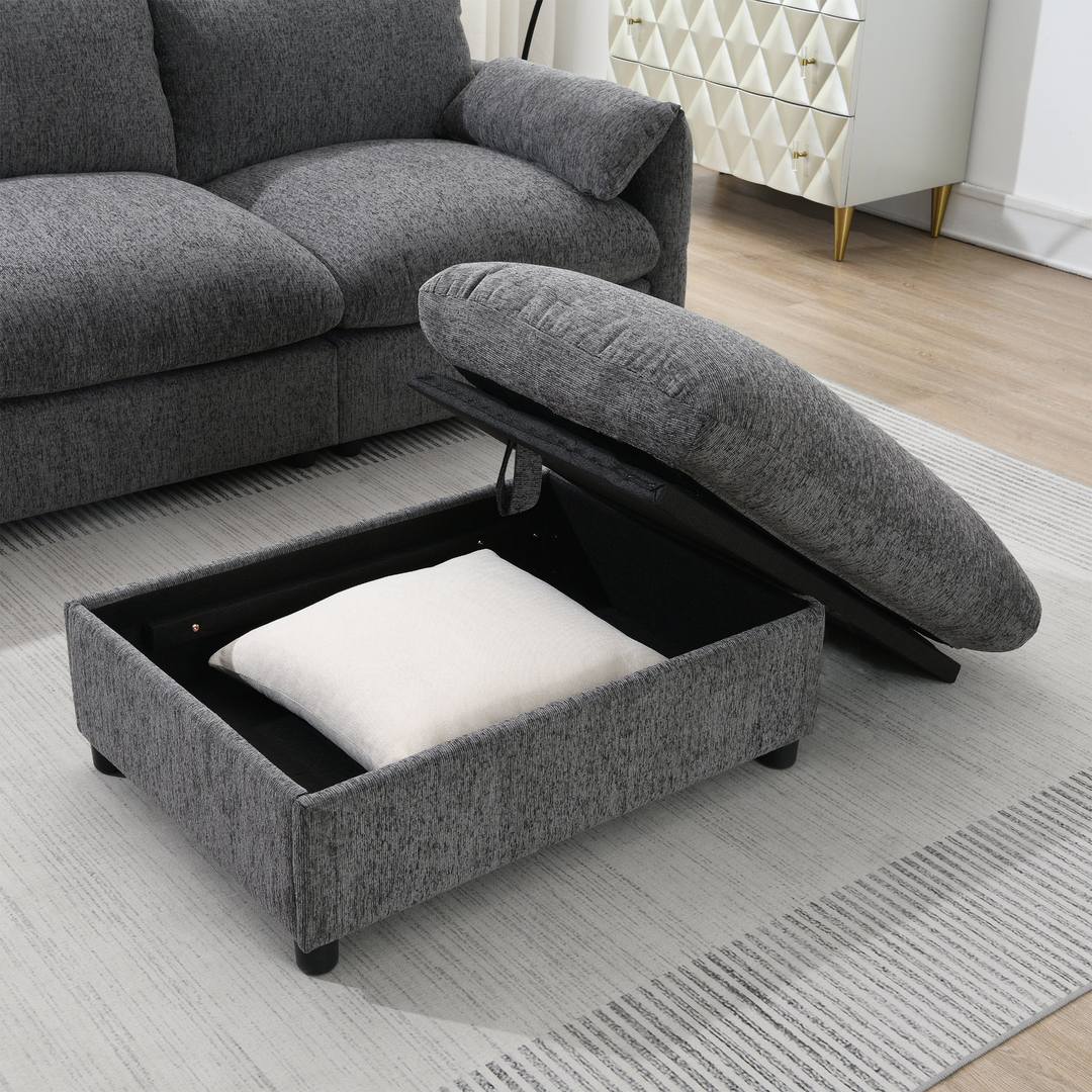Buy farmhouse furniture L-Shaped Sectional Sofa with Storage Ottoman, Adj. Phone Holder, USB Charger, Pockets - Modern Cottage Farmhouse Furniture