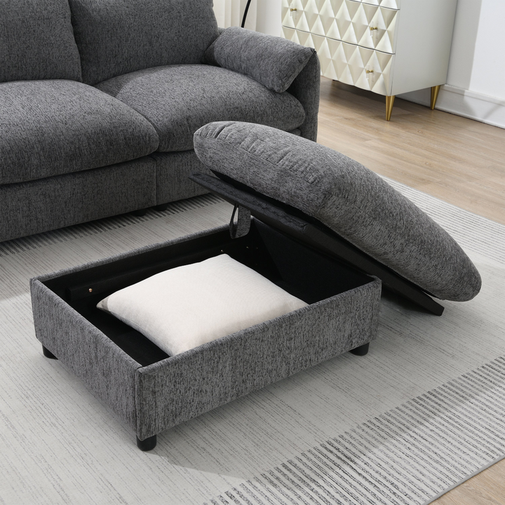 Buy farmhouse furniture L-Shaped Sectional Sofa with Storage Ottoman, Adj. Phone Holder, USB Charger, Pockets - Modern Cottage Farmhouse Furniture