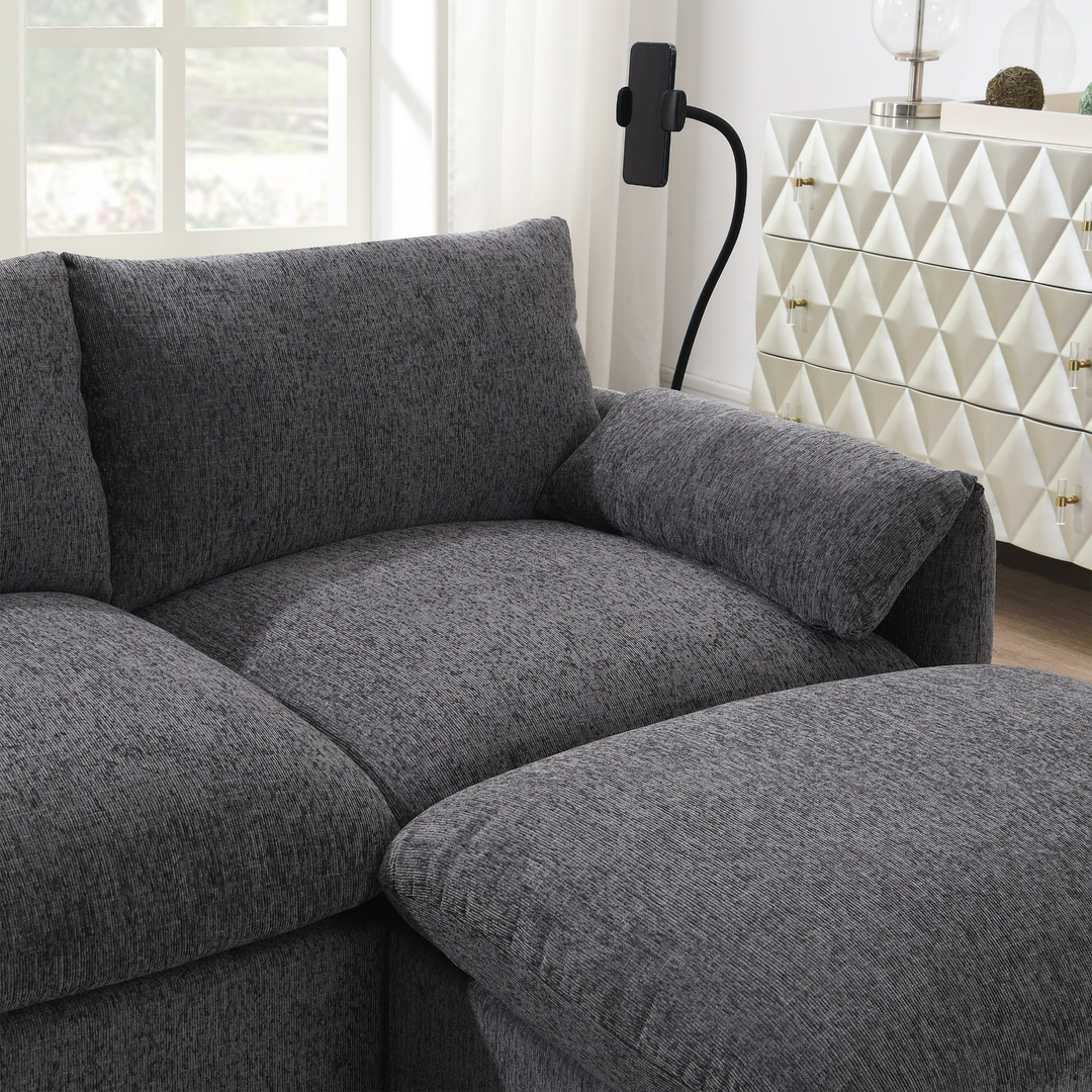 Buy farmhouse furniture L-Shaped Sectional Sofa with Storage Ottoman, Adj. Phone Holder, USB Charger, Pockets - Modern Cottage Farmhouse Furniture